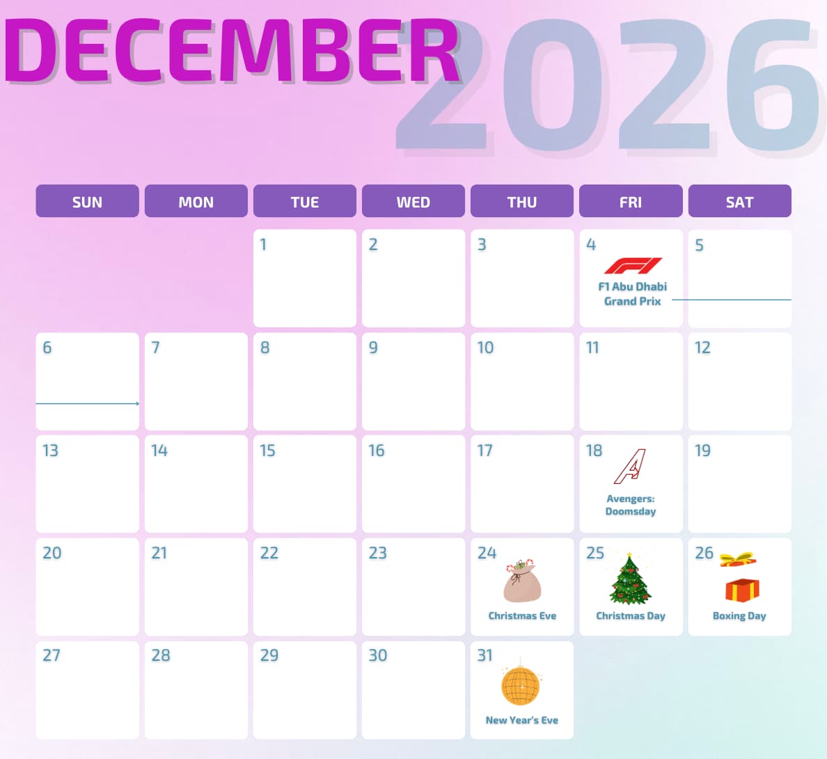 Marketing calendar for December 2026